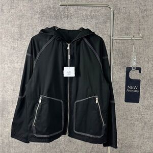Black Hooded Jacket with White Stitching